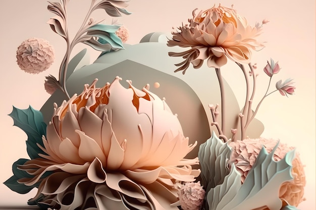 fantásticas flores vintage grandes con color pastel IA generativa