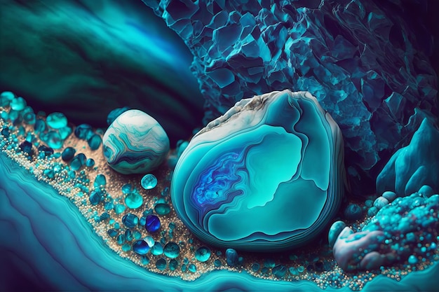 Fantásticas gemas y minerales azules Ilustración generativa de IA