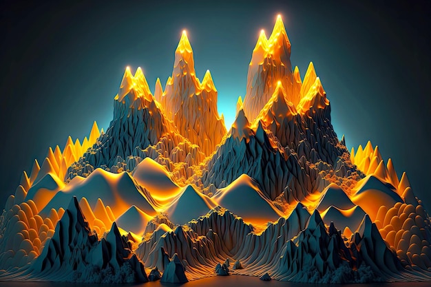 Fantásticas montañas volumétricas con iluminación como 3d render fondo geométrico abstracto generativo ai