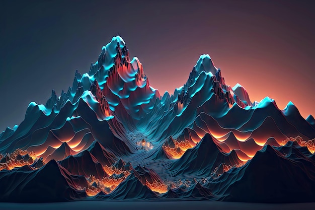 Fantásticas montañas volumétricas con iluminación como d render fondo geométrico abstracto generativ