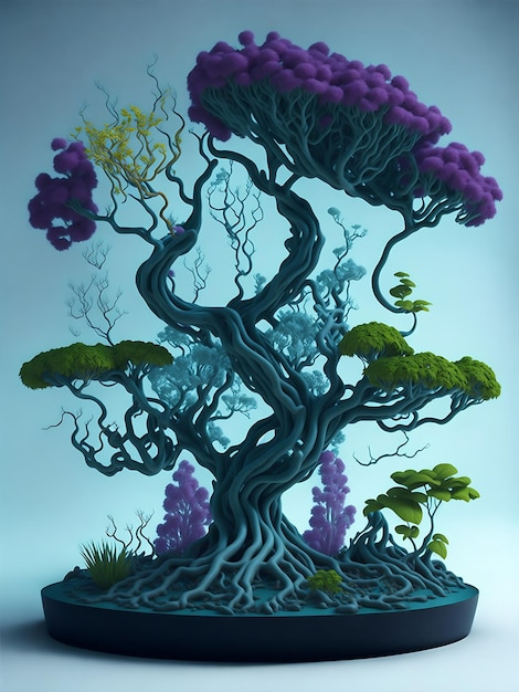 fantástico diseño de vidrio digital con árbol bonsái