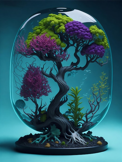 fantástico diseño de vidrio digital con árbol bonsái