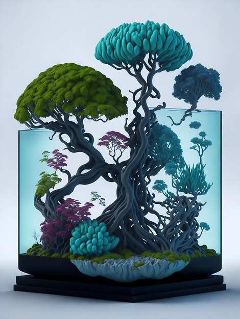 fantástico diseño de vidrio digital con árbol bonsái