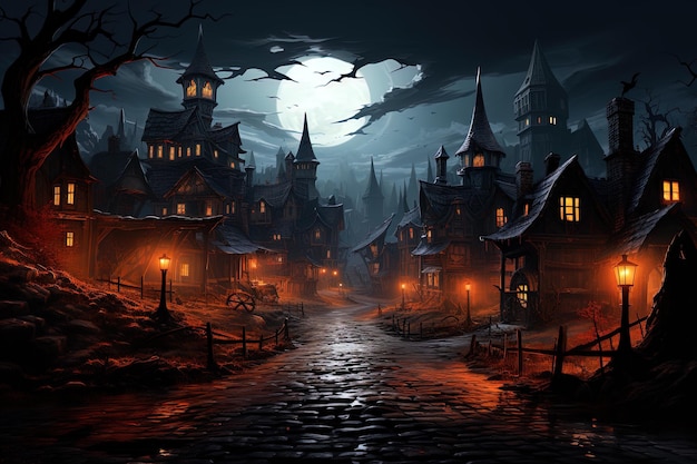 Fantástico fundo de paisagem noturna assustadora para arte generativa de Halloween Ai