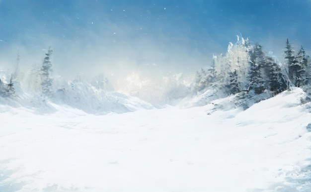 Fantástico invierno épico paisaje navideño de montañas naturaleza congelada juegos rpg fondo