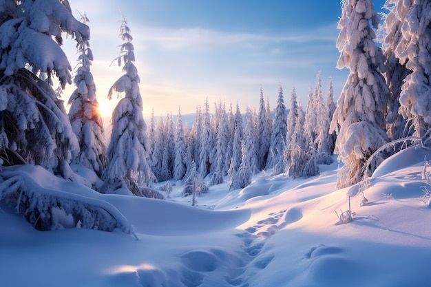 Fantástico paisaje nocturno de invierno Dramático cielo nublado