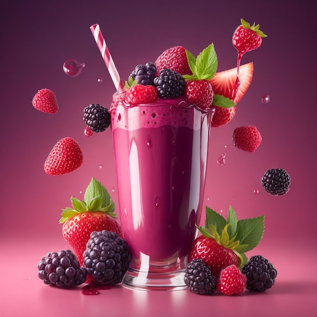 Fantástico shake de frutas vermelhas decoradas