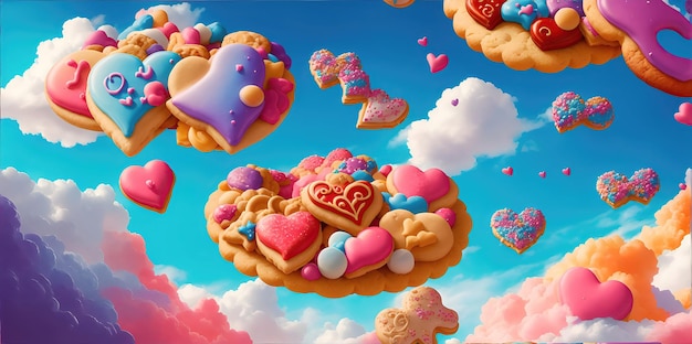 Fantásticos castelos coloridos e brilhantes e biscoitos voadores