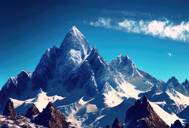 Fantásticos picos de montanha com neve no topo Paisagem pitoresca com Alpes Generative Ai Art