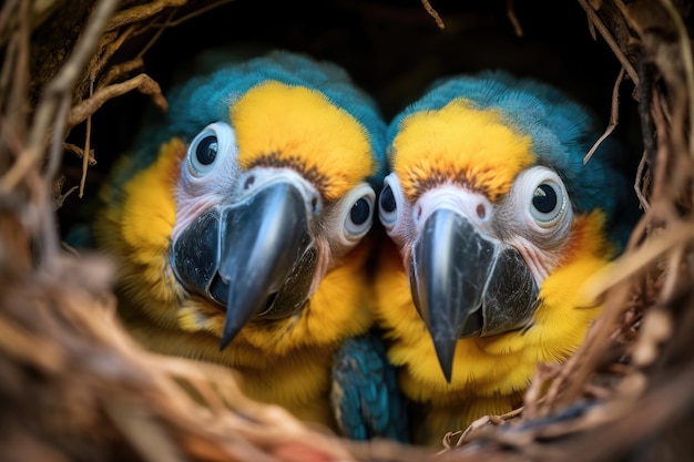 fantásticos polluelos de guacamayo en el nido