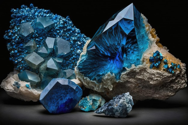 Fantastische blaue Edelsteine und Mineralien Generative KI