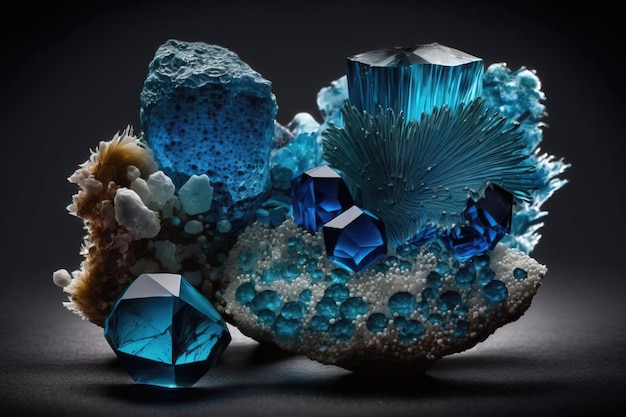 Fantastische blaue Edelsteine und Mineralien Generative KI