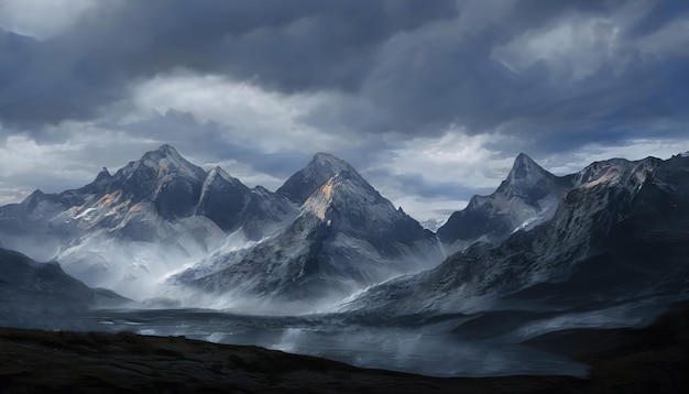 Fantastische epische Magica Landschaft der Berge Sommer Natur Mystic Forest Gaming RPG Hintergrund
