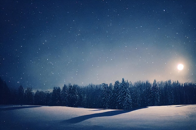 Foto fantastische epische magische winterwaldlandschaft und mond schöne mystische verschneite natur spielgut.