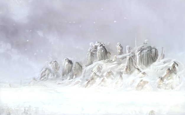 Fantastische epische Winterlandschaft der Berge Frozen Nature Mystic Valley Gaming RPG Hintergrund