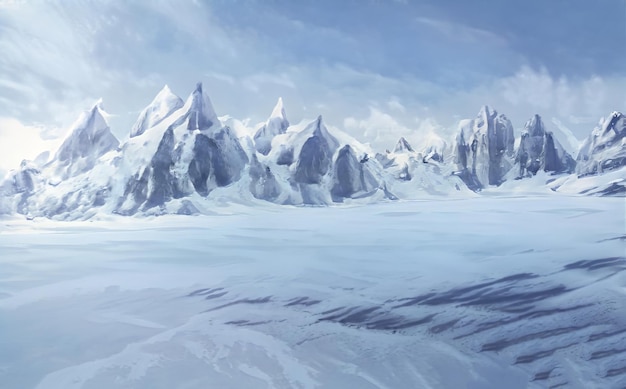 Fantastische epische Winterlandschaft der Berge Frozen Nature Mystic Valley Gaming RPG Hintergrund