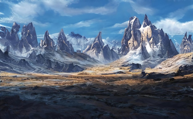 Fantastische epische Winterlandschaft der Berge Frozen Nature Mystic Valley Gaming RPG Hintergrund