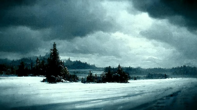 Fantastische epische Winterlandschaft der Berge. Keltischer mittelalterlicher Wald. Gefrorene Natur. Gletscher