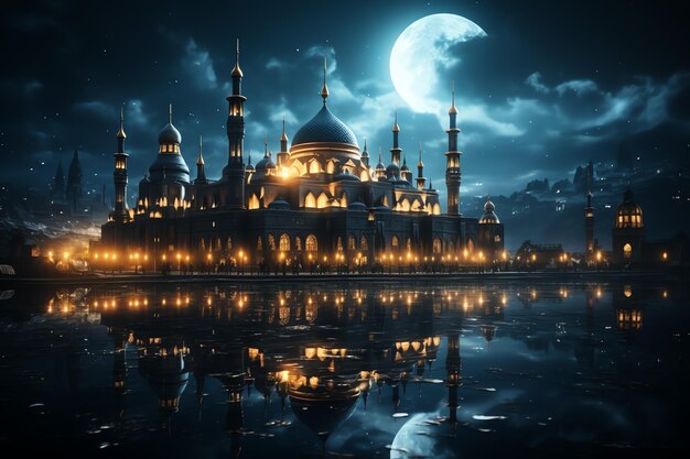 Fantastische Gebäude einer Moschee in Ramadan-Atmosphäre. Ramadan Kareem Eid Mubarak islamische Moschee