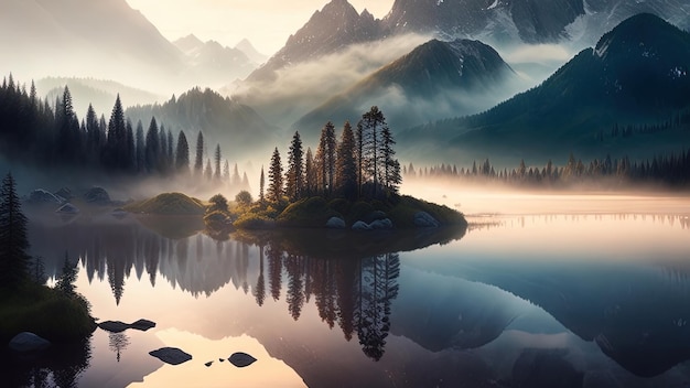 Fantastische Herbstlandschaft. Malerische Aussicht auf den Bergsee