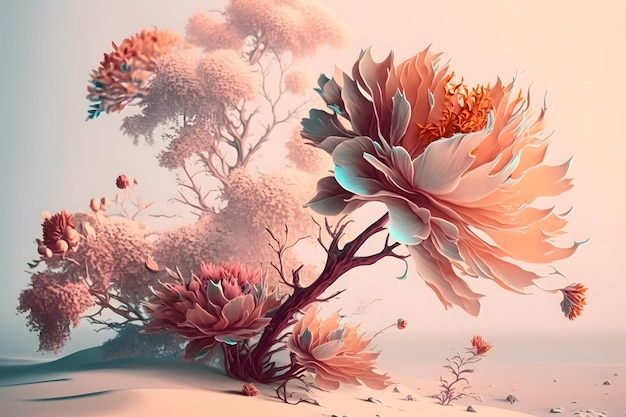 fantastische Vintage große Blumen mit Pastellfarben Generative AI