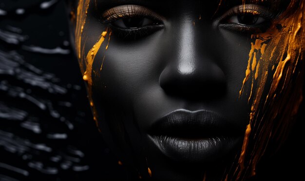 Fantastisches goldenes professionelles Make-up afrikanische Frau Lippen Haut mit Farbe