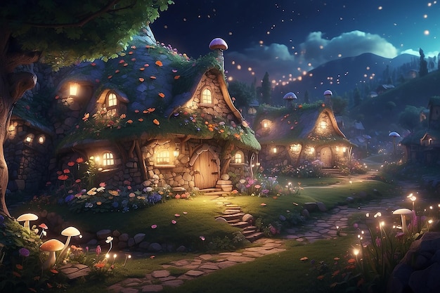 Fantastisches pilzähnliches Haus wächst in einem magischen Wald