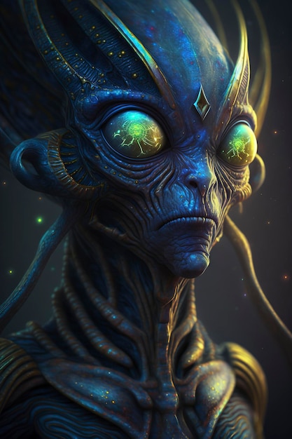 Fantasy-Alien auf dunklem Hintergrund, kreative ai