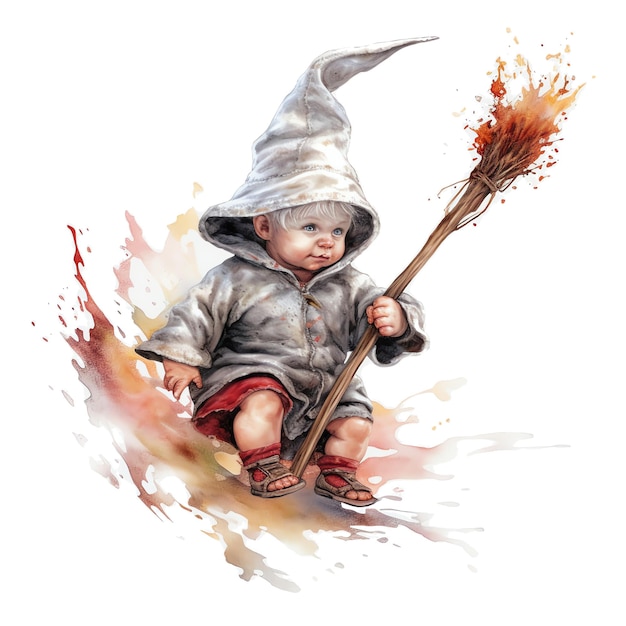 Fantasy-Aquarell-Baby-Hexe-Illustration