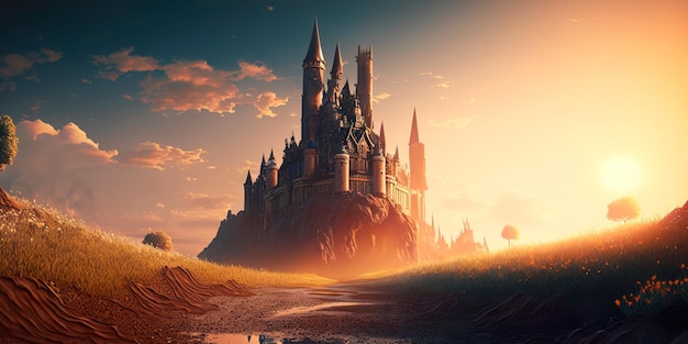 Fantasy Castle Wallpaper mystisches mittelalterliches Königreich Generative AI