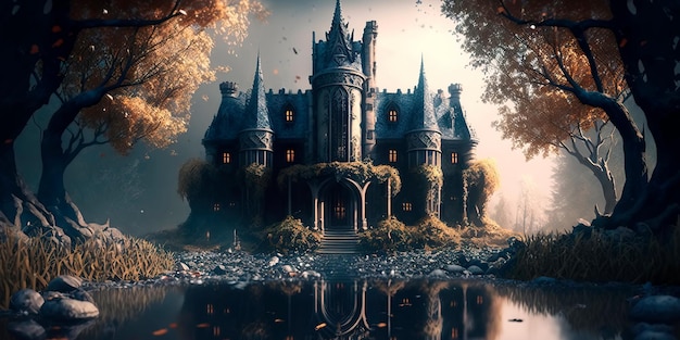 Fantasy Castle Wallpaper mystisches mittelalterliches Königreich Generative AI