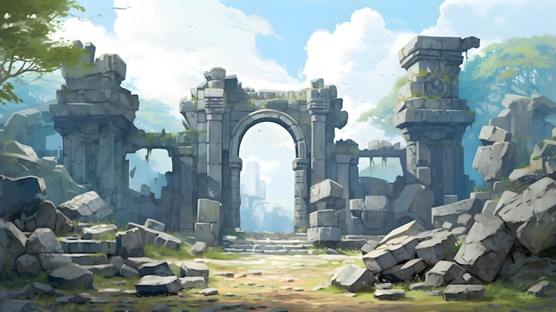 Fantasy Concept Art Steinruinen einer antiken Stadt