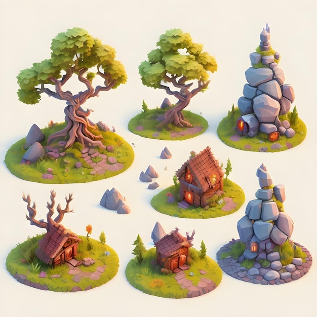 Fantasy Cottage Village stilisierte Spiel-Assets-Sammlung