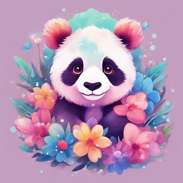 Fantasy Flowers Splash con lindo panda T Shirt Design Art