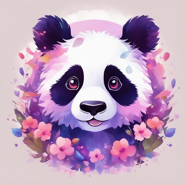 Foto fantasy flowers splash con lindo panda t shirt design art