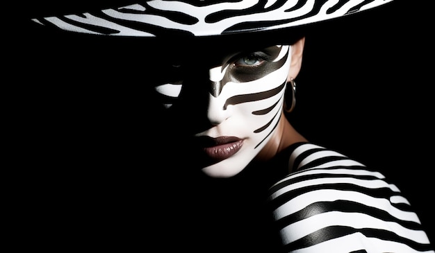 Fantasy-Gesicht-Malerei Zebra-Look in Weiß und Schwarz von KI generiert