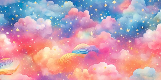 Fantasy-Himmel, Regenbogen, Feenhimmel, Regenbögen, Farben, magische Landschaft und Traumhimmel. Generieren Sie Ai