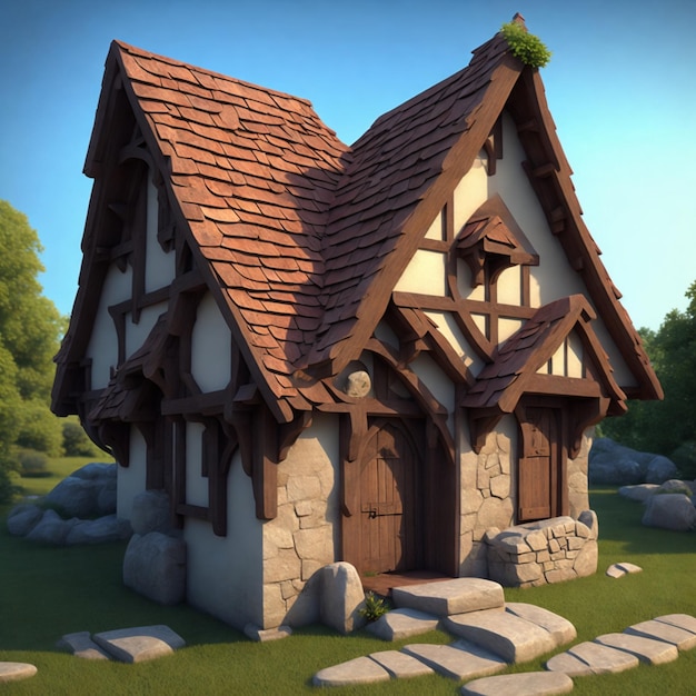 Fantasy House 3D-Modell für KI-Spiele