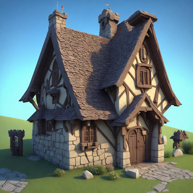 Fantasy House 3D-Modell für KI-Spiele