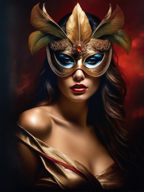 Fantasy-Illustration einer Frau mit Maske in dramatischem Licht