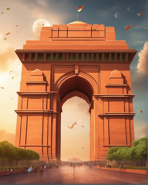 Fantasy-India-Gate-Bild mit leuchtendem Mond