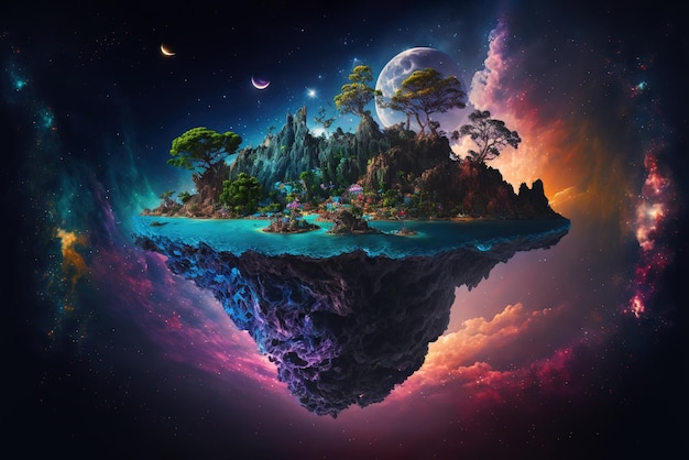 Fantasy Island of the World con Colorful Nature Galaxy