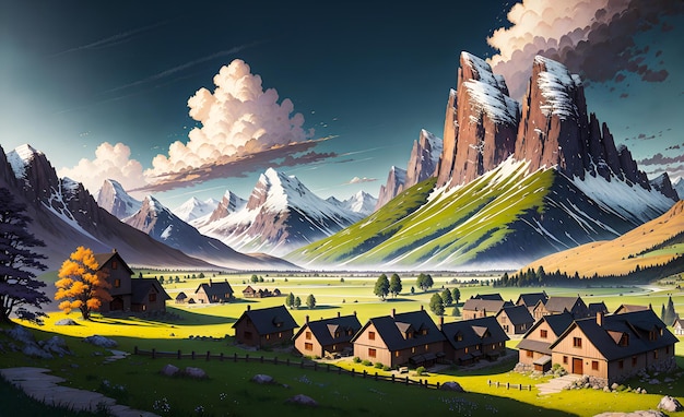 Fantasy Landschaft Hintergrund Generative KI für Illustrationen Gemälde Wandkunst Kinderbücher Märchen Generative KI