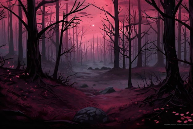 Fantasy-Landschaft mit Bäumen im Wald Halloween-Hintergrund