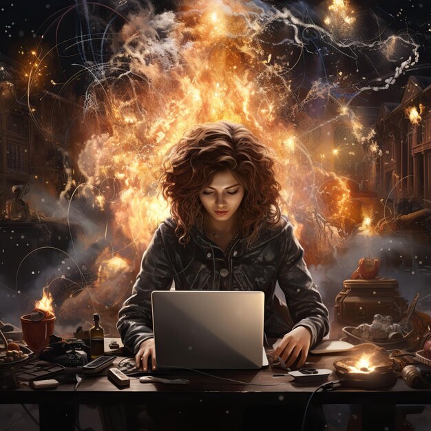 Fantasy-Mädchen mit Laptop