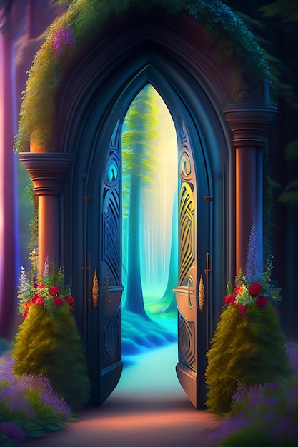 Fantasy-Märchenwald mit magischen Türen