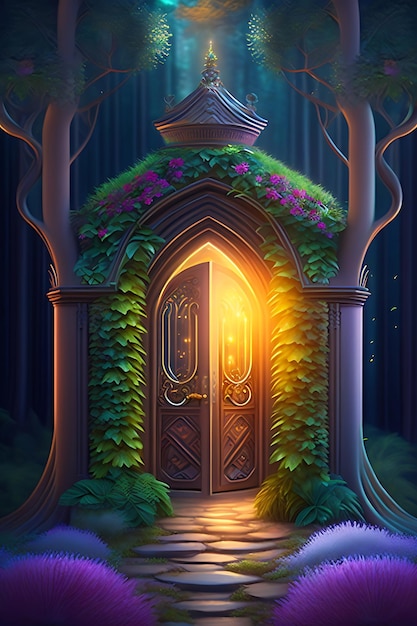 Fantasy-Märchenwald mit magischen Türen