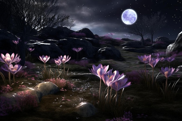Foto fantasy majestic crocus wonderland frühlingsschneeglöckchen blüten violette krokusse