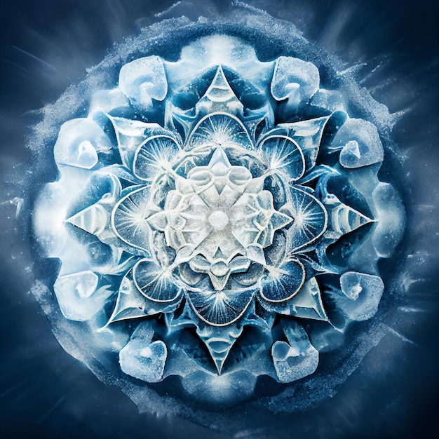 Foto fantasy-mandala aus eis im schnee 3d-render