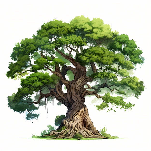 Fantasy Oak Tree Clipart aislado en un fondo blanco